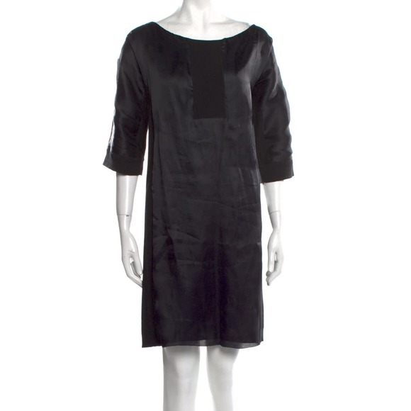 PIAZZA SEMPIONE Black Bateau Neckline Wool Silk Mini Dress - Size M - Picture 1 of 9